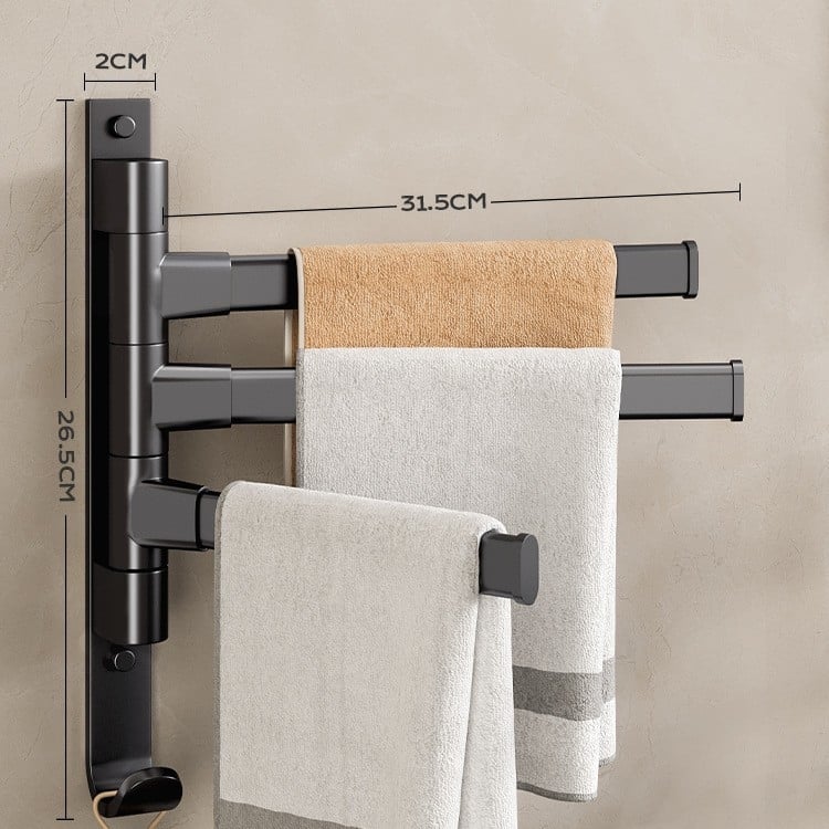 Επιτοίχια περιστρεφόμενη ράγα πετσέτας, γωνιακός σχεδιασμός, χωρίς διάτρηση, από κράμα αλουμινίου, φορτίο 10 kg, 5 επιπέδων, φινίρισμα με πλαστικό ψεκασμό