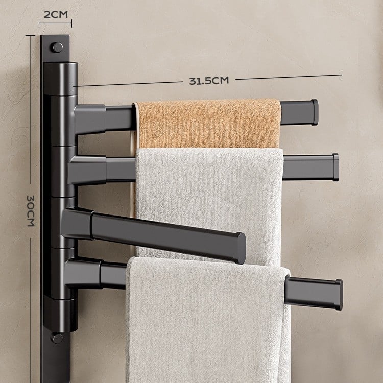Επιτοίχια περιστρεφόμενη ράγα πετσέτας, γωνιακός σχεδιασμός, χωρίς διάτρηση, από κράμα αλουμινίου, φορτίο 10 kg, 5 επιπέδων, φινίρισμα με πλαστικό ψεκασμό
