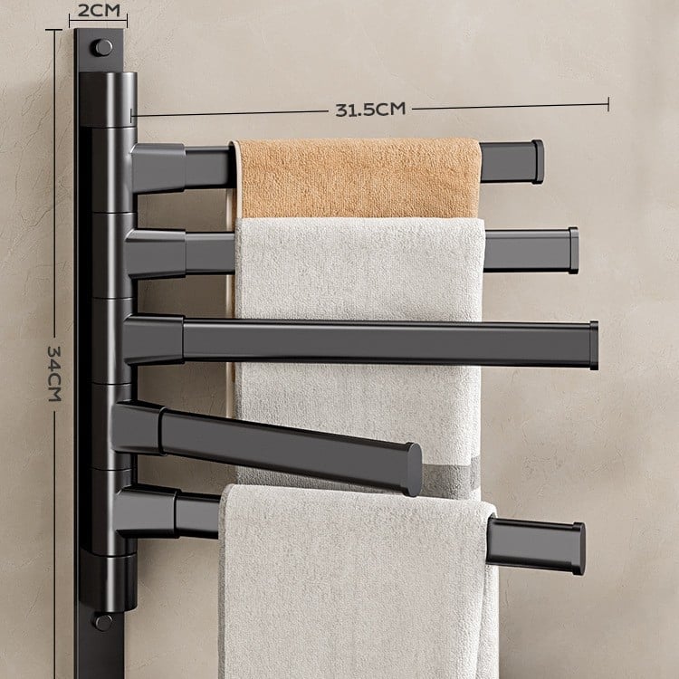 Επιτοίχια περιστρεφόμενη ράγα πετσέτας, γωνιακός σχεδιασμός, χωρίς διάτρηση, από κράμα αλουμινίου, φορτίο 10 kg, 5 επιπέδων, φινίρισμα με πλαστικό ψεκασμό