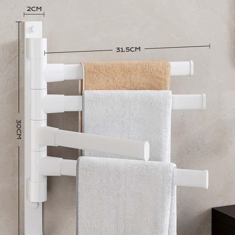 Επιτοίχια περιστρεφόμενη ράγα πετσέτας, γωνιακός σχεδιασμός, χωρίς διάτρηση, από κράμα αλουμινίου, φορτίο 10 kg, 5 επιπέδων, φινίρισμα με πλαστικό ψεκασμό