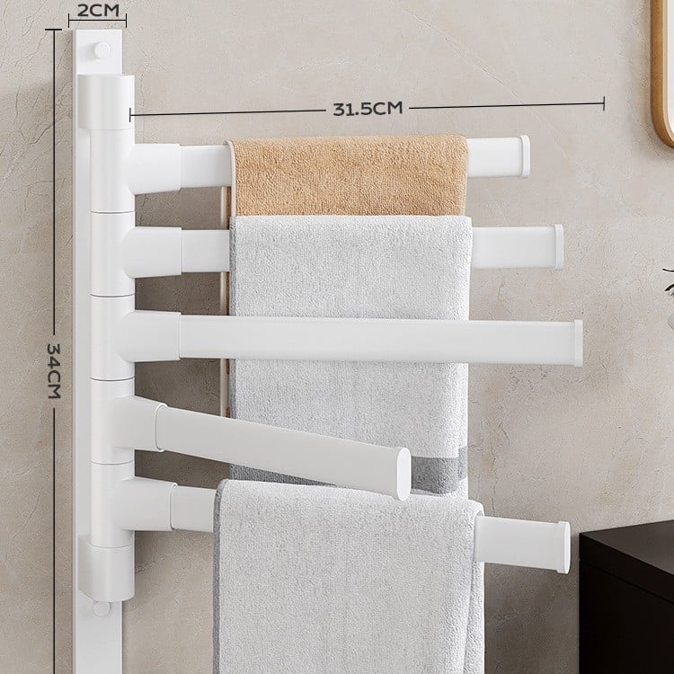 Επιτοίχια περιστρεφόμενη ράγα πετσέτας, γωνιακός σχεδιασμός, χωρίς διάτρηση, από κράμα αλουμινίου, φορτίο 10 kg, 5 επιπέδων, φινίρισμα με πλαστικό ψεκασμό