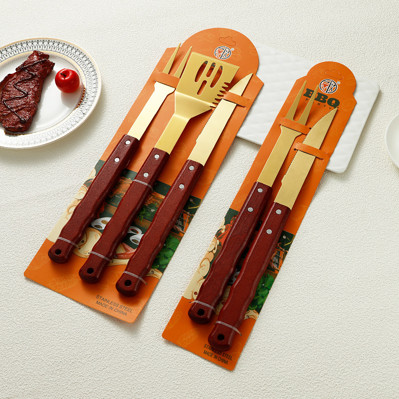 Set alata za roštilj od nehrđajućeg čelika: nož, klip, vilica i lopatica