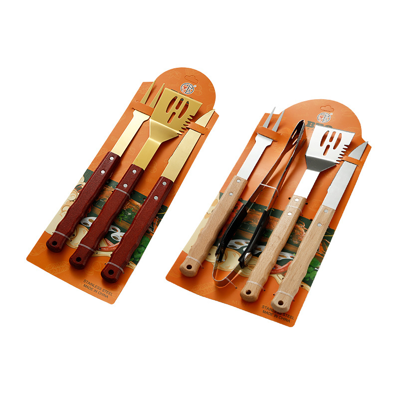 Set alata za roštilj od nehrđajućeg čelika: nož, klip, vilica i lopatica