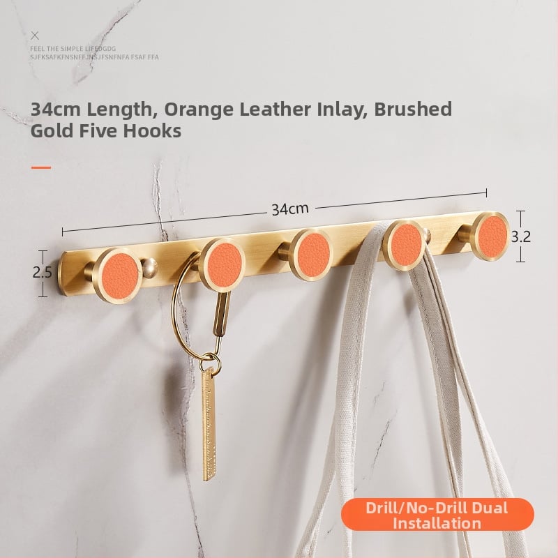 Стенно баня закачалка за дрехи и кърпи, меден материал, месингова тел изтеглена повърхност, стил лайт люкс, Ming Francium, 420 g