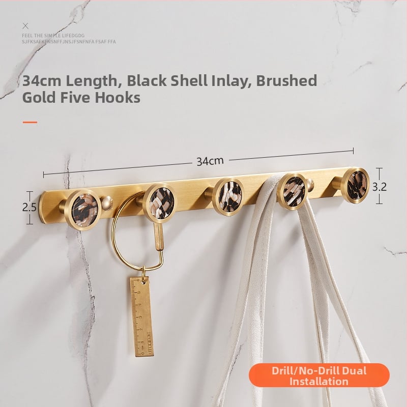 Стенно баня закачалка за дрехи и кърпи, меден материал, месингова тел изтеглена повърхност, стил лайт люкс, Ming Francium, 420 g