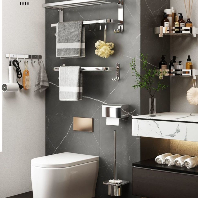 Ράγα πετσέτας τοίχου από πλαστικό με ηλεκτροπλατινωμένο φινίρισμα, CE πιστοποίηση ΕΕ, 1 επίπεδο, αποθήκευση μπάνιου