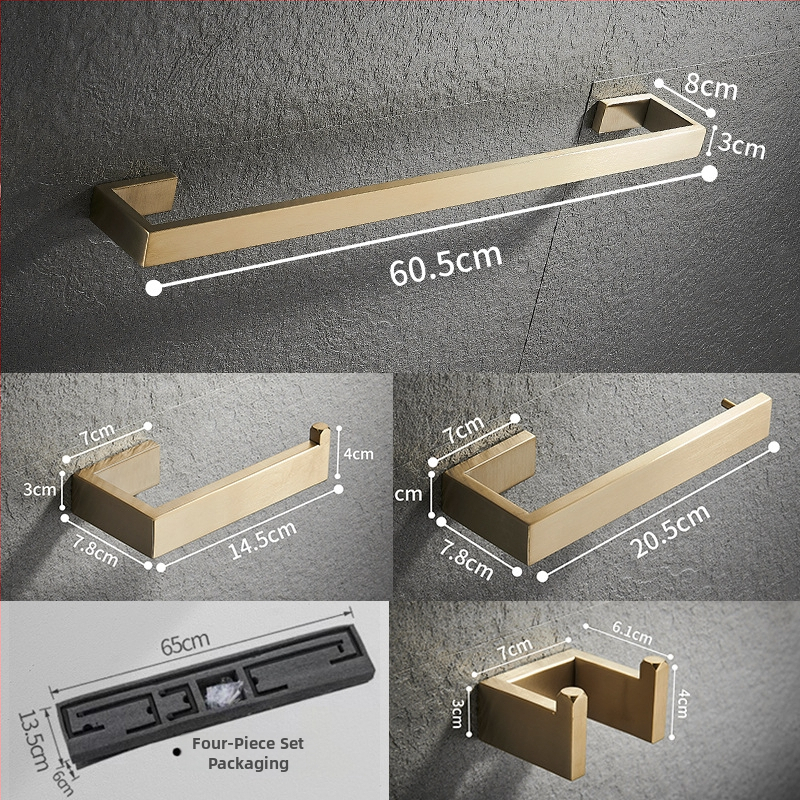 Decai set držača za ručnike od nehrđajućeg čelika s brušenom završnom obradom, četvero-dijelni, moderan minimalistički kupaonski set