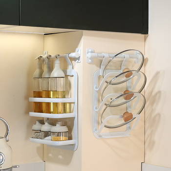 Кухненски стенен рафт за съхранение, без пробиване, алуминиев, многофункционален и подвижен, L-образен дизайн