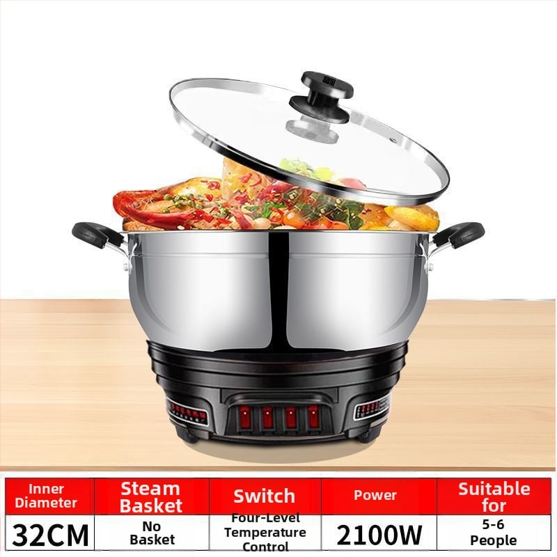 Мултифункционална електрическа тенджера, 2100W+, функции: пара, пържене, готвене и гореща пот; диаметър на отвора до 20 см