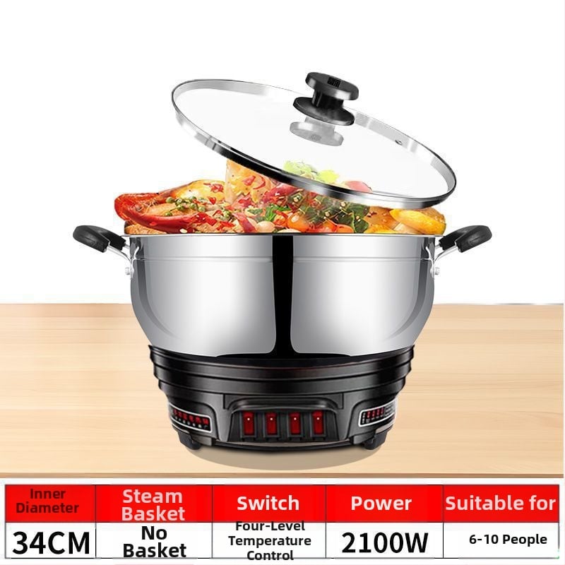 Мултифункционална електрическа тенджера, 2100W+, функции: пара, пържене, готвене и гореща пот; диаметър на отвора до 20 см