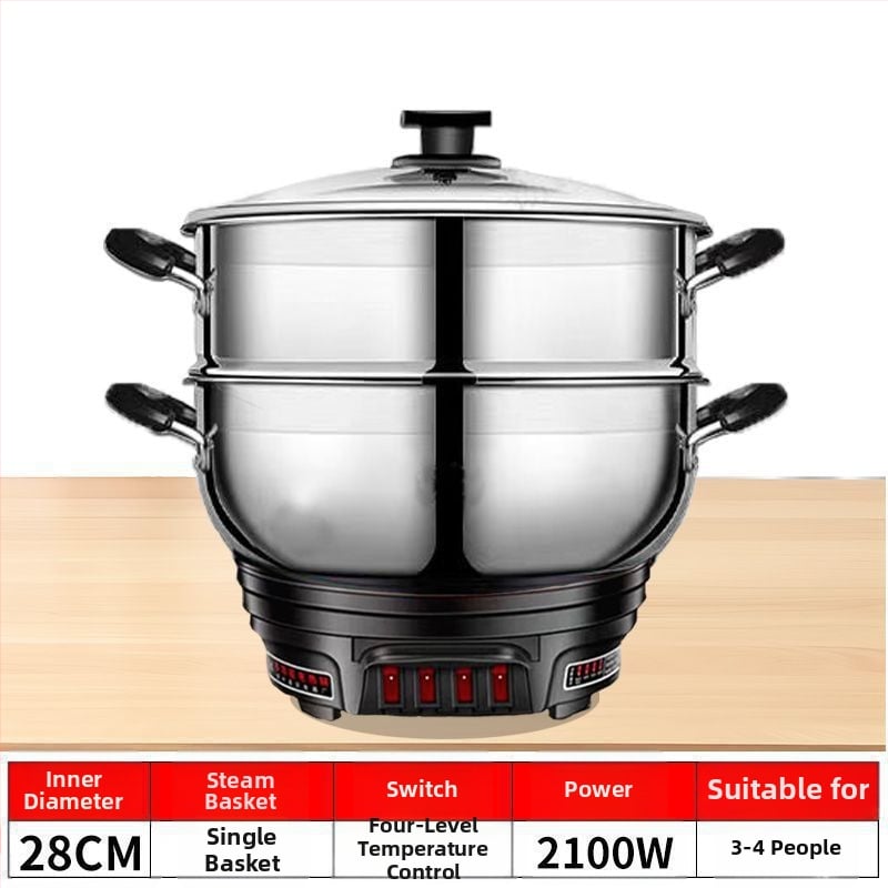 Мултифункционална електрическа тенджера, 2100W+, функции: пара, пържене, готвене и гореща пот; диаметър на отвора до 20 см