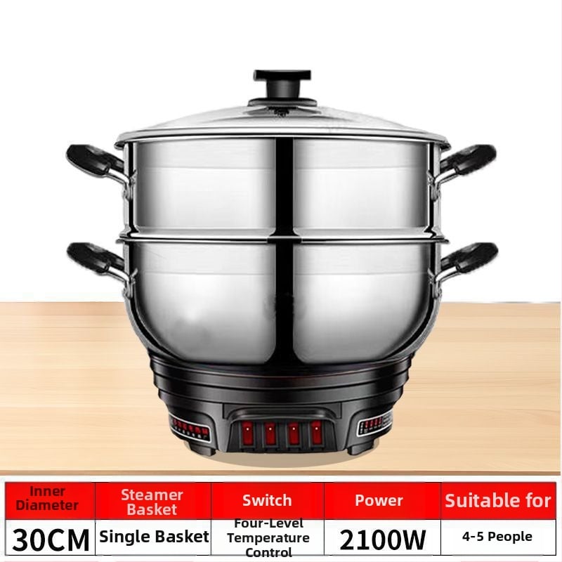 Мултифункционална електрическа тенджера, 2100W+, функции: пара, пържене, готвене и гореща пот; диаметър на отвора до 20 см