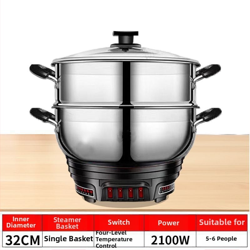 Мултифункционална електрическа тенджера, 2100W+, функции: пара, пържене, готвене и гореща пот; диаметър на отвора до 20 см