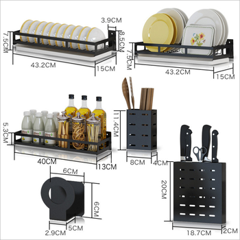 Неръждаема стомана – стенна кухненска полица с държател за ножове, дъска за рязане и съхранение на капаци, 1 слой, модел AQ-221
