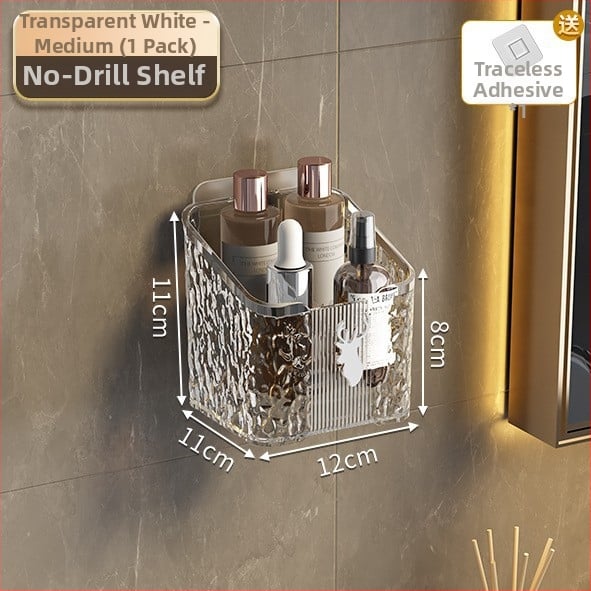 Fürdőszobai falra szerelhető tároló doboz tusfürdőhöz, PET anyag, modell 8002, minimalista stílus, 1 polc, teherbírás 1–5 kg