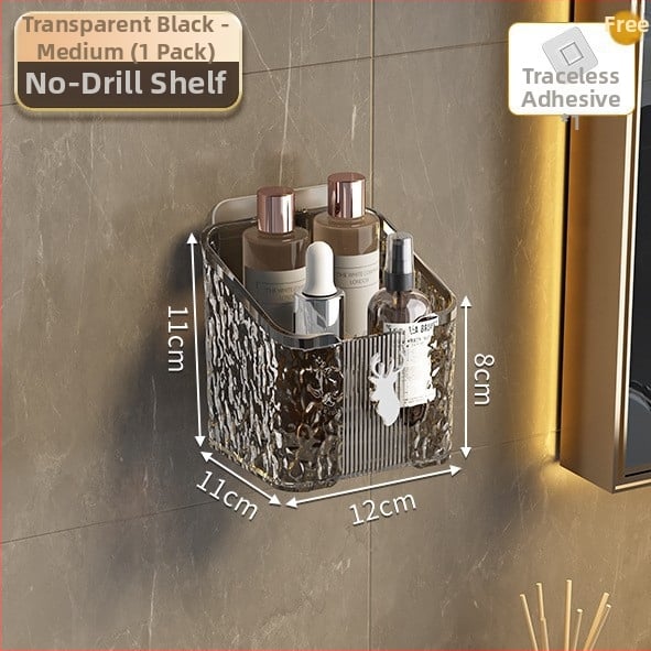 Fürdőszobai falra szerelhető tároló doboz tusfürdőhöz, PET anyag, modell 8002, minimalista stílus, 1 polc, teherbírás 1–5 kg