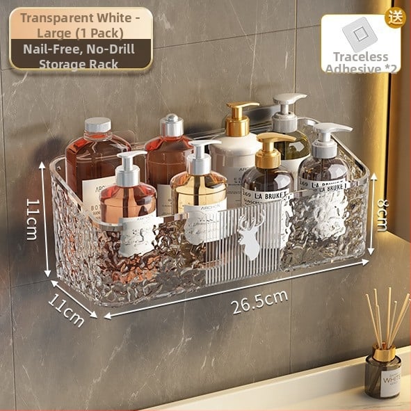 Fürdőszobai falra szerelhető tároló doboz tusfürdőhöz, PET anyag, modell 8002, minimalista stílus, 1 polc, teherbírás 1–5 kg