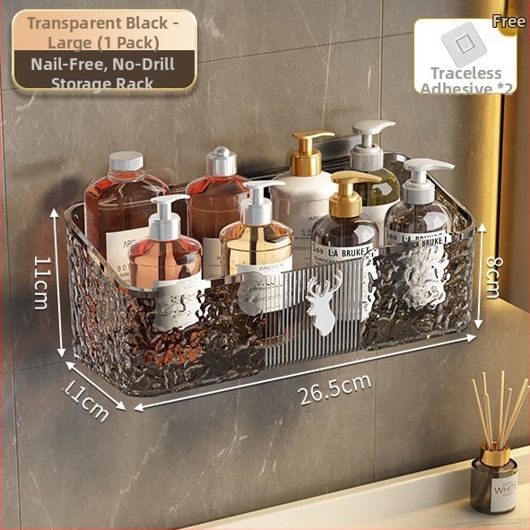 Fürdőszobai falra szerelhető tároló doboz tusfürdőhöz, PET anyag, modell 8002, minimalista stílus, 1 polc, teherbírás 1–5 kg