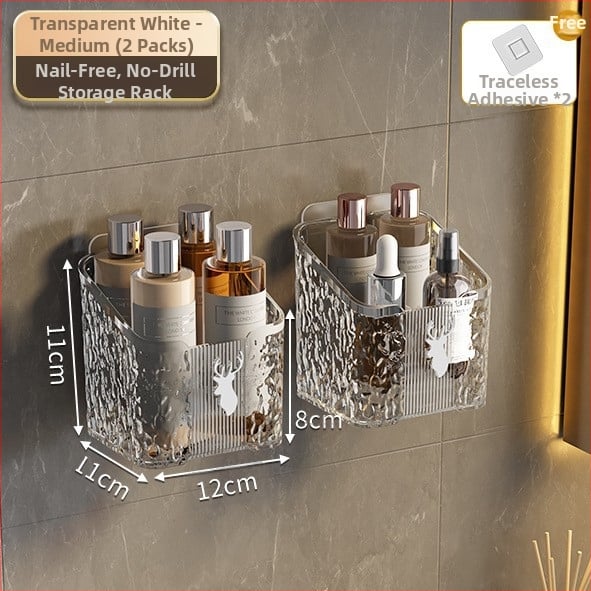 Fürdőszobai falra szerelhető tároló doboz tusfürdőhöz, PET anyag, modell 8002, minimalista stílus, 1 polc, teherbírás 1–5 kg