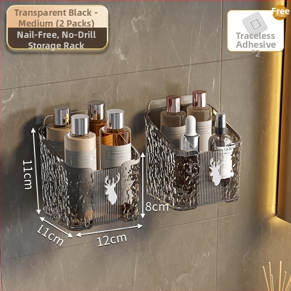 Fürdőszobai falra szerelhető tároló doboz tusfürdőhöz, PET anyag, modell 8002, minimalista stílus, 1 polc, teherbírás 1–5 kg