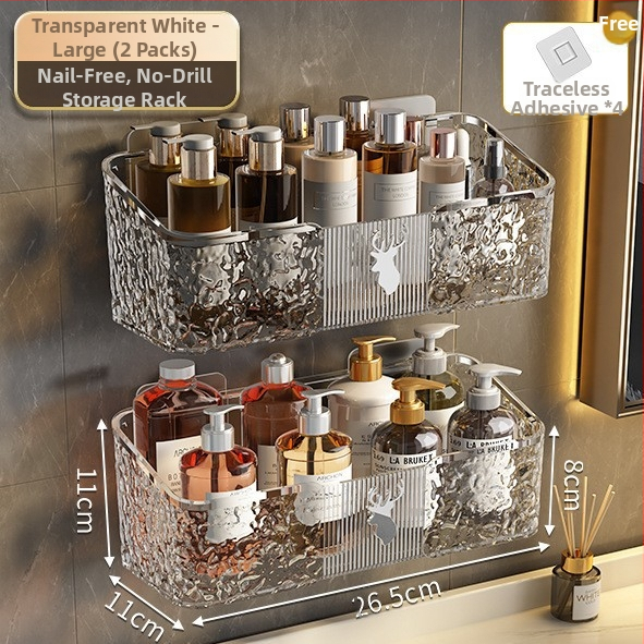 Fürdőszobai falra szerelhető tároló doboz tusfürdőhöz, PET anyag, modell 8002, minimalista stílus, 1 polc, teherbírás 1–5 kg