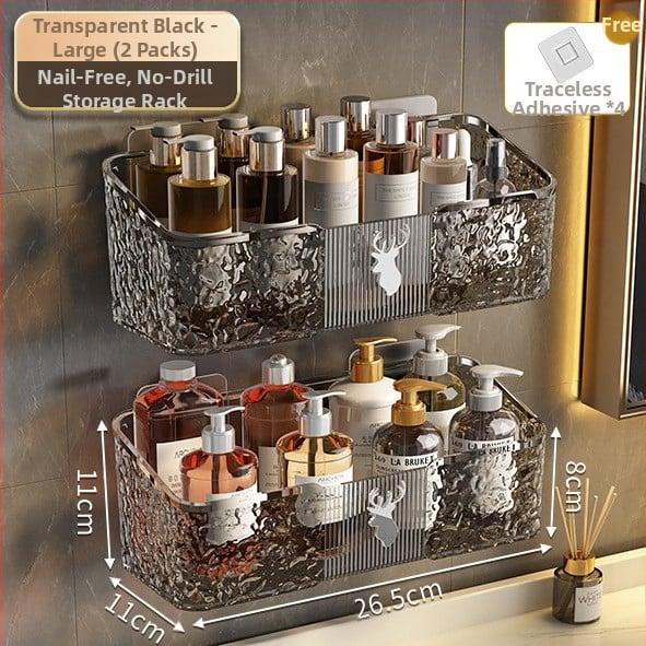 Fürdőszobai falra szerelhető tároló doboz tusfürdőhöz, PET anyag, modell 8002, minimalista stílus, 1 polc, teherbírás 1–5 kg