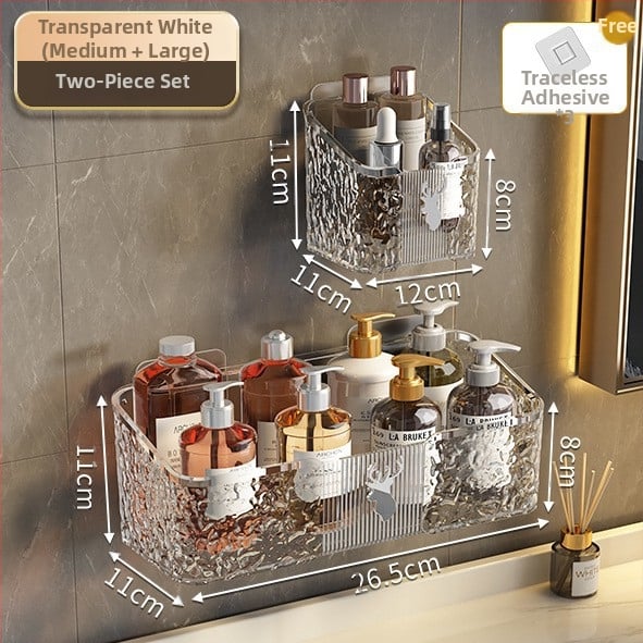 Fürdőszobai falra szerelhető tároló doboz tusfürdőhöz, PET anyag, modell 8002, minimalista stílus, 1 polc, teherbírás 1–5 kg