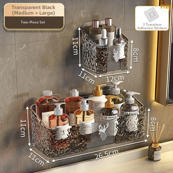 Fürdőszobai falra szerelhető tároló doboz tusfürdőhöz, PET anyag, modell 8002, minimalista stílus, 1 polc, teherbírás 1–5 kg