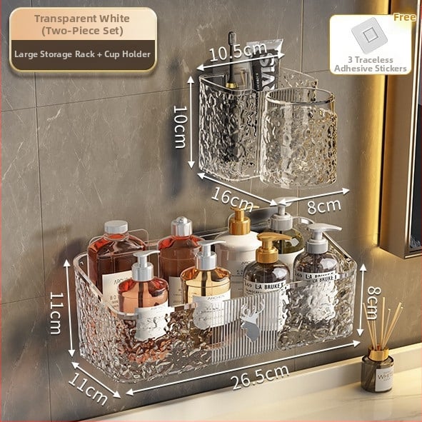 Fürdőszobai falra szerelhető tároló doboz tusfürdőhöz, PET anyag, modell 8002, minimalista stílus, 1 polc, teherbírás 1–5 kg