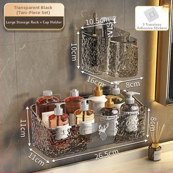 Fürdőszobai falra szerelhető tároló doboz tusfürdőhöz, PET anyag, modell 8002, minimalista stílus, 1 polc, teherbírás 1–5 kg