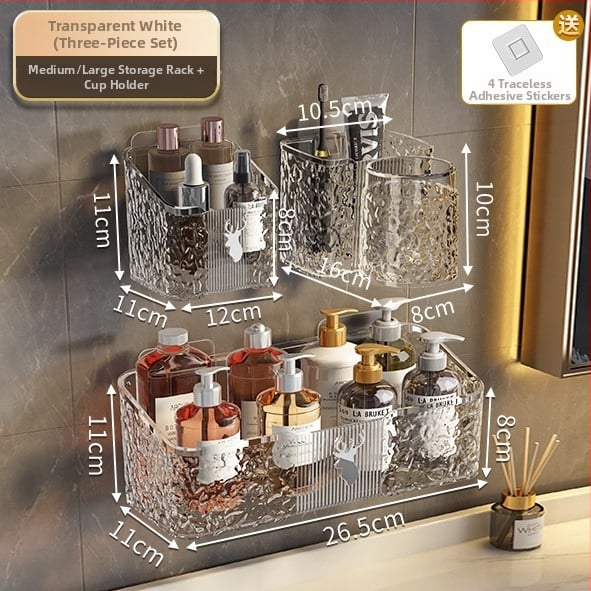 Fürdőszobai falra szerelhető tároló doboz tusfürdőhöz, PET anyag, modell 8002, minimalista stílus, 1 polc, teherbírás 1–5 kg