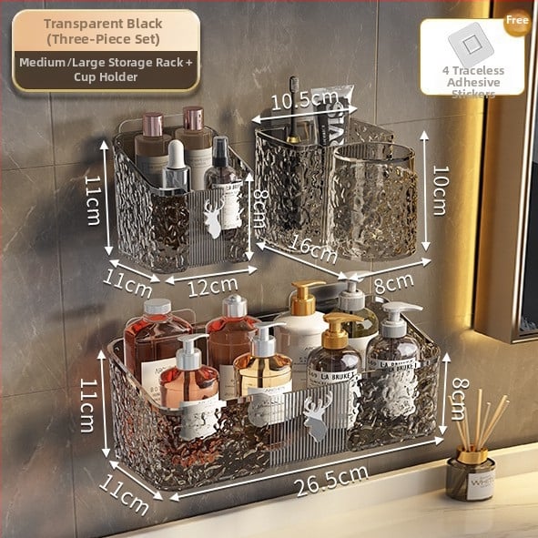 Fürdőszobai falra szerelhető tároló doboz tusfürdőhöz, PET anyag, modell 8002, minimalista stílus, 1 polc, teherbírás 1–5 kg