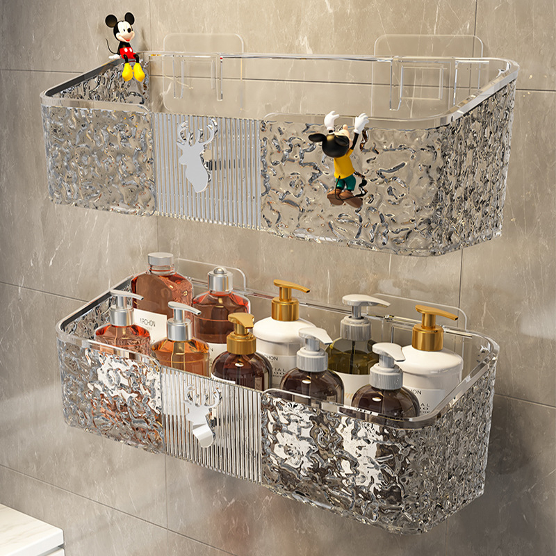 Fürdőszobai falra szerelhető tároló doboz tusfürdőhöz, PET anyag, modell 8002, minimalista stílus, 1 polc, teherbírás 1–5 kg