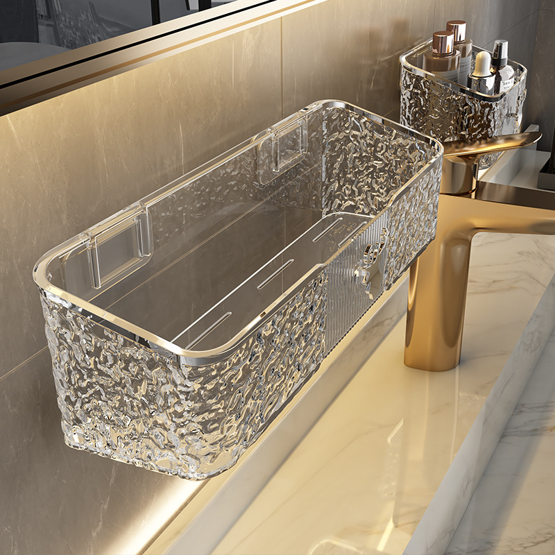 Fürdőszobai falra szerelhető tároló doboz tusfürdőhöz, PET anyag, modell 8002, minimalista stílus, 1 polc, teherbírás 1–5 kg