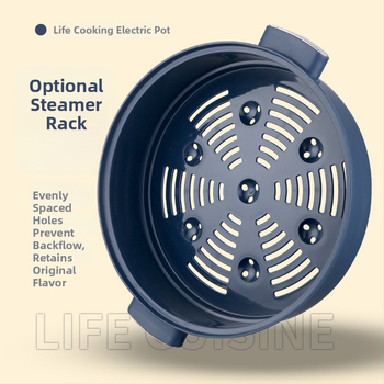 Viacúčelový elektrický hrniec na domáce použitie s parením a varom, objem 4,1–6 l, pre 2–3 osoby, vnútorná nádoba s neprilnavým povrchom, ovládanie otáčaním, dvojúrovňový dizajn