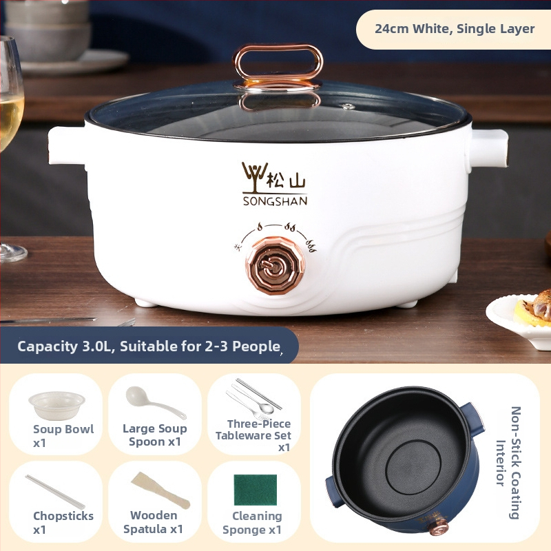 Viacúčelový elektrický hrniec na domáce použitie s parením a varom, objem 4,1–6 l, pre 2–3 osoby, vnútorná nádoba s neprilnavým povrchom, ovládanie otáčaním, dvojúrovňový dizajn