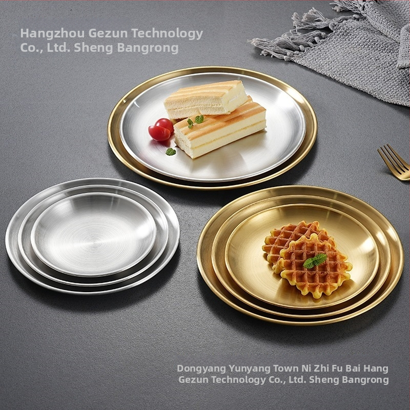 Nerezová oceľová kosť tanier, kórejský štýl, guľatý, potravinárska kvalita, pre kaviareň, tanier na grilovanie, nie je vhodný do mikrovlnky