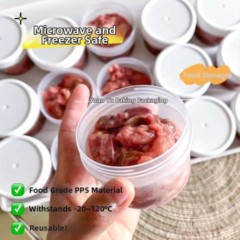 Jednorazová krabička na obed so viečkom, guľatý tvar, PP materiál, mikrovlnná rúra vhodná, vhodná na zmrazenie.