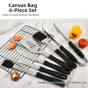 Prenosný set na grilovanie z 410 nerezovej ocele s rukoväťou v tvare tekvice, v taške z Oxford materiálu — obsahuje nôž, klip, kefku, vidlicu, špíz a špachtľu