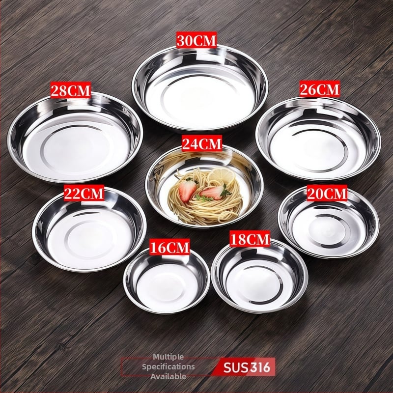 Кръгла чиния от 316 неръждаема стомана, матова повърхност, неподходяща за микровълнова, не е внесена