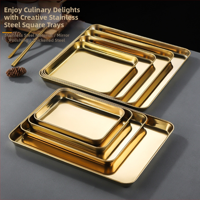 Kórejský štýl z nehrdzavejúcej ocele – štvorcový tanier, vhodný do mikrovlnnej rúry, moderný minimalistický dizajn, prémiová kvalita