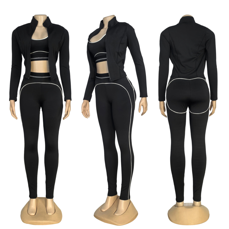 Női három részes yoga szett nadrágkosztüm hosszú kabáttal, sárkány‑főnix hímzés, poliészter/spandex anyag, brit stílus, 3D mintázat