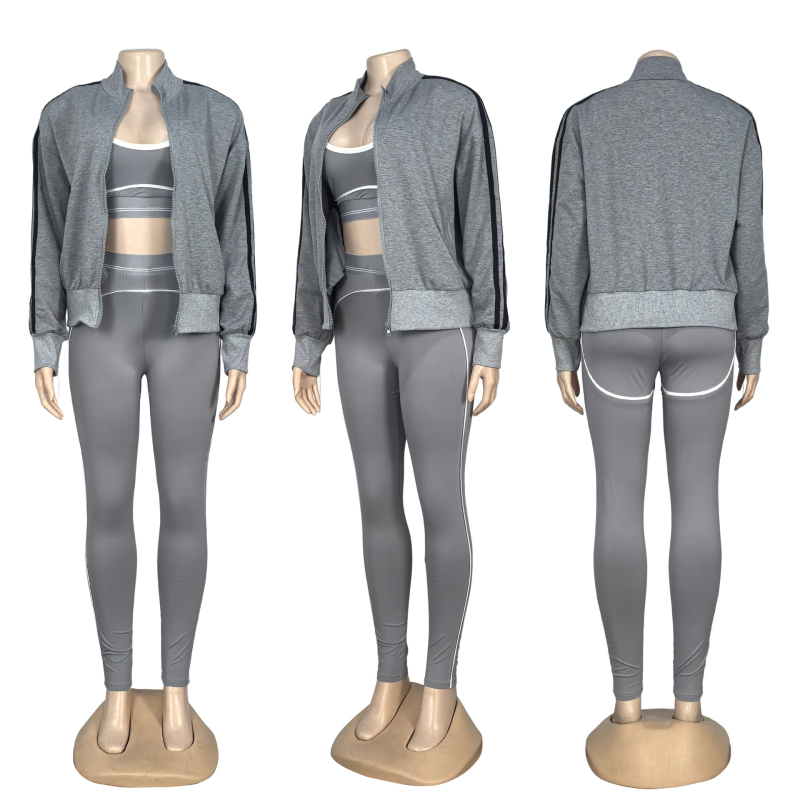 Női három részes yoga szett nadrágkosztüm hosszú kabáttal, sárkány‑főnix hímzés, poliészter/spandex anyag, brit stílus, 3D mintázat