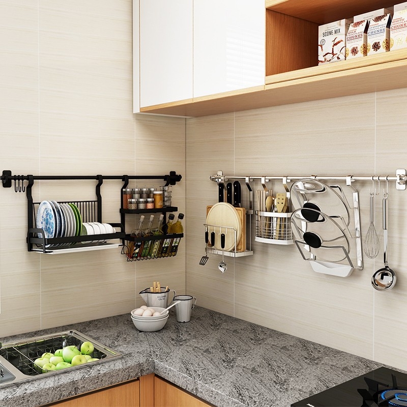 Xinyi jia Мултифункционален кухненски окачен рафт, стенен монтаж, 201 неръждаема стомана, Нордичен стил