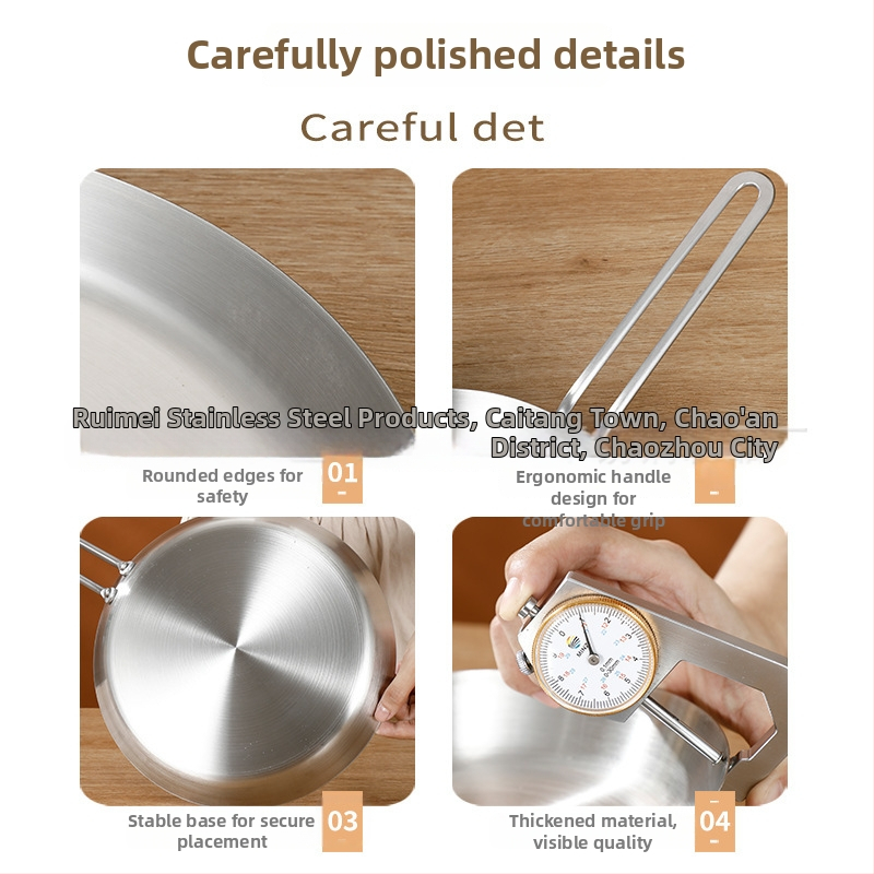 Panvica na smaženie z potravinárskej nerezovej ocele 201, trojvrstvová hrubá konštrukcia pre rovnomerné šírenie tepla, proti popáleniu rukoväť, vhodná na smaženie steakov, vajec a palaciniek