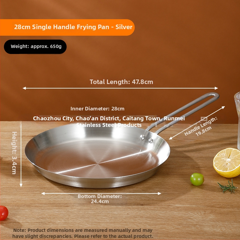 Panvica na smaženie z potravinárskej nerezovej ocele 201, trojvrstvová hrubá konštrukcia pre rovnomerné šírenie tepla, proti popáleniu rukoväť, vhodná na smaženie steakov, vajec a palaciniek