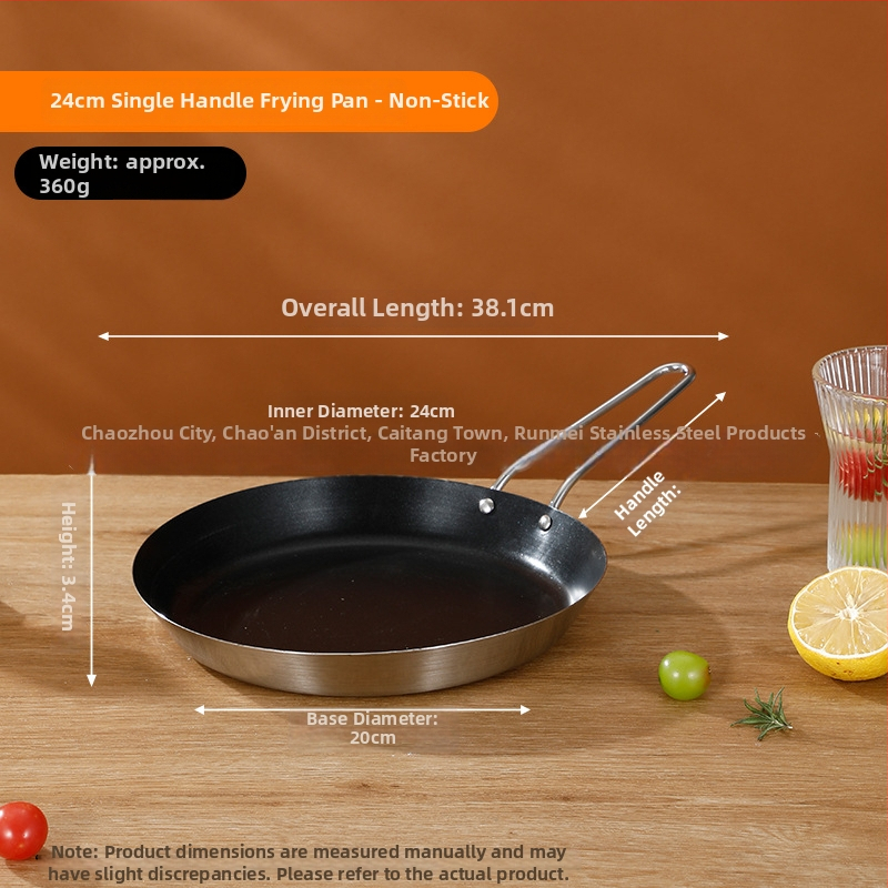 Panvica na smaženie z potravinárskej nerezovej ocele 201, trojvrstvová hrubá konštrukcia pre rovnomerné šírenie tepla, proti popáleniu rukoväť, vhodná na smaženie steakov, vajec a palaciniek