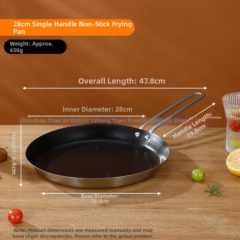 Panvica na smaženie z potravinárskej nerezovej ocele 201, trojvrstvová hrubá konštrukcia pre rovnomerné šírenie tepla, proti popáleniu rukoväť, vhodná na smaženie steakov, vajec a palaciniek