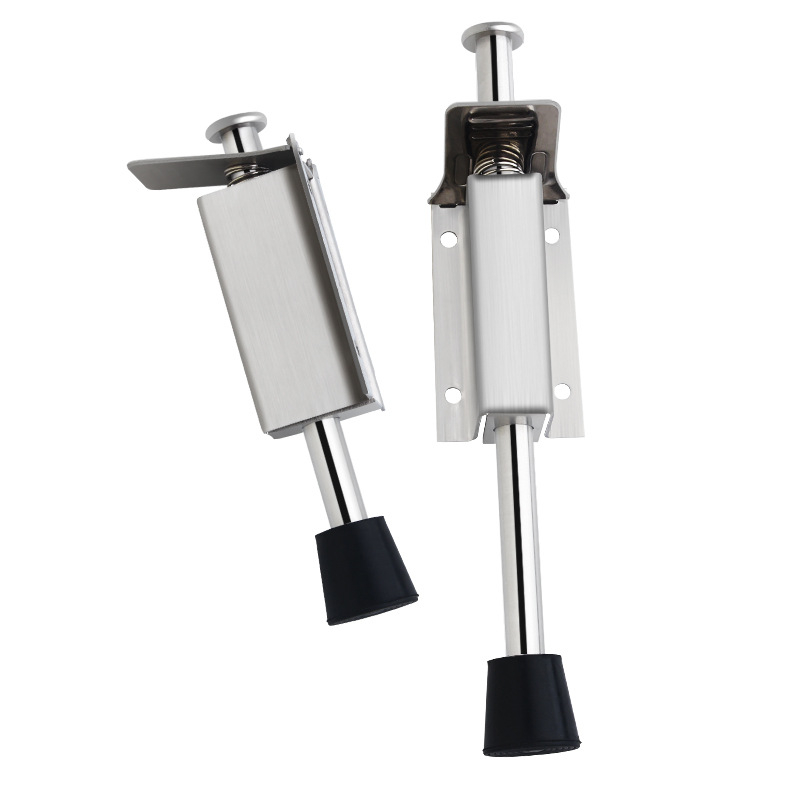 Lábpedállal működtetett ajtóstopper, rozsdamentes acélból, csiszolt felülettel, négyszögletes modell, falra szerelhető, kézi működtetés