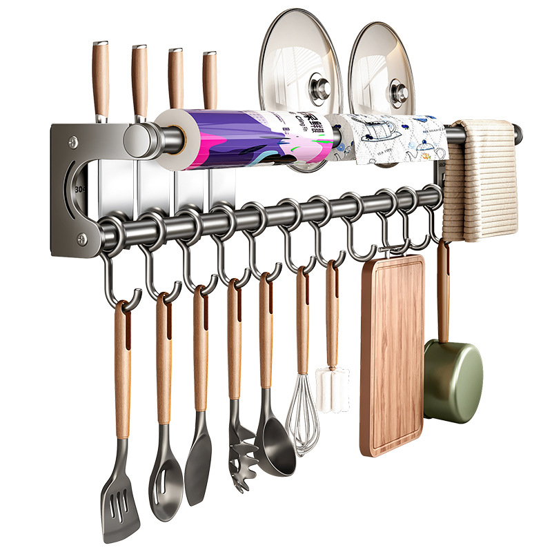 Стенно кухненско хранилище с държач за ножове, неръждаема стомана, мултифункционално, модерен минималистичен стил